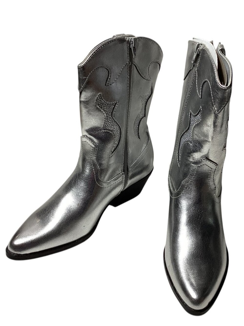 No Boundaries Women's Short Western Boots, Metallic Silver Finish, Size 11
